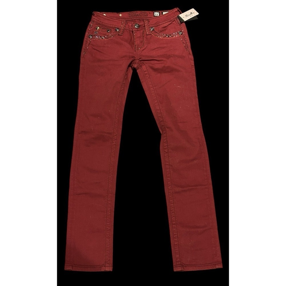 Miss Me Girls Skinny Jeans Red/Cabernet Flap Pockets TK577751 Sz 12, NWT